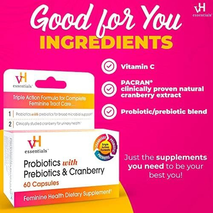 Vh Essentials Probiotics with Prebiotics and Cranberry Feminine Health Supplement - 60 Capsules