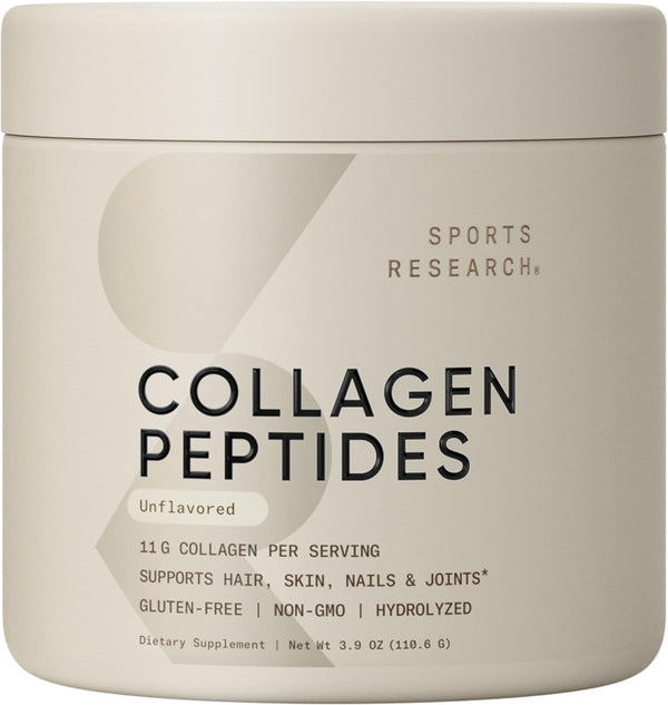 Sports Research Collagen Peptides - Hydrolyzed Type 1 & 3 Collagen Powder Protein Supplement for Healthy Skin, Nails, & Joints - Easy Mixing Vital Nutrients & Proteins, Collagen for Women & Men