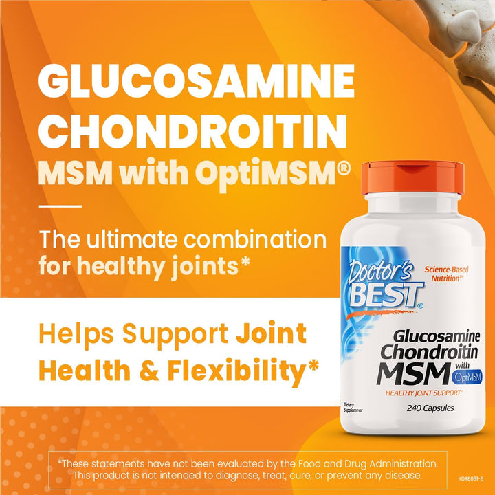 Doctor'S Best Glucosamine Chondroitin Msm with Optimsm Capsules, Supports Healthy Joint Structure, Function & Comfort, Non-Gmo, Gluten Free, Soy Free, 240 Count (Pack of 1)