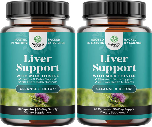 Liver Cleanse and Detox & Repair Formula - Herbal Liver Support Supplement with Milk Thistle Dandelion Root & Artichoke Extract for Liver Health - Silymarin Milk Thistle Liver Detox Capsules 2 Pack