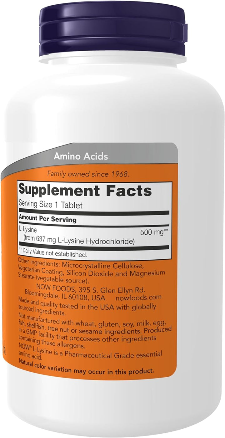 NOW Supplements, L-Lysine (L-Lysine Hydrochloride) 500 Mg, Amino Acid, 100 Count(Pack of 1)