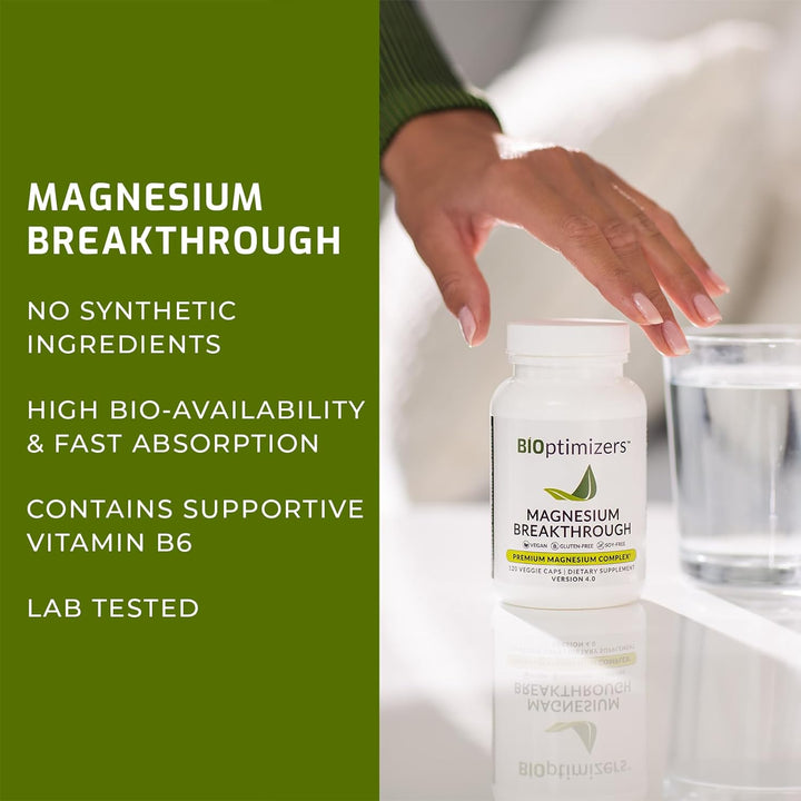 Bioptimizers Magnesium Breakthrough Supplement 4.0 - Has 7 Forms of Magnesium: Glycinate, Malate, Citrate, and More - Natural Sleep and Brain Supplement - 60 Capsules