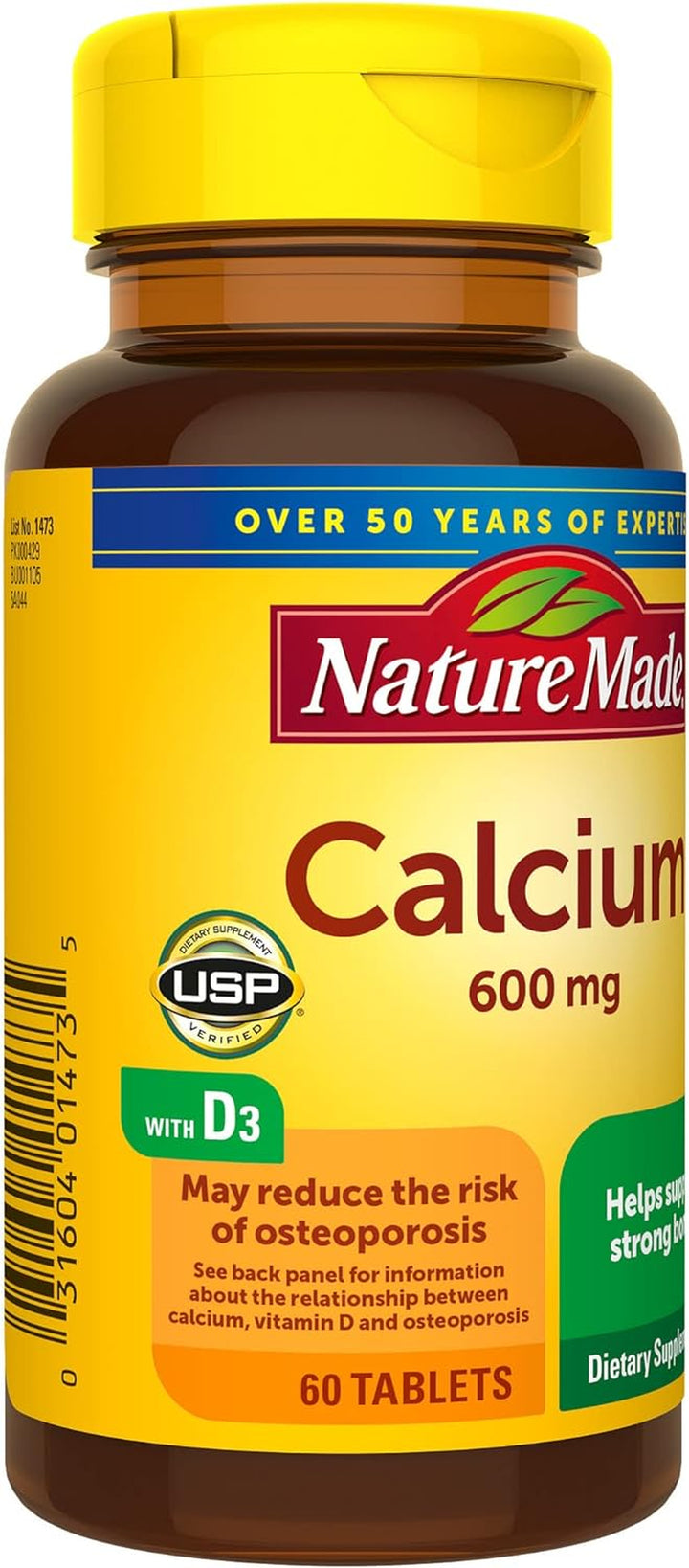 Nature Made Calcium 600 Mg with Vitamin D3 for Immune Support, Tablets, 60 Count, Helps Support Bone Strength (Pack of 3)