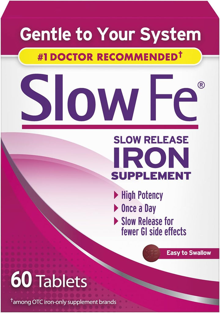 Slow Fe 45Mg Iron Supplement for Iron Deficiency, Slow Release, High Potency, Easy to Swallow Tablets - 60 Count