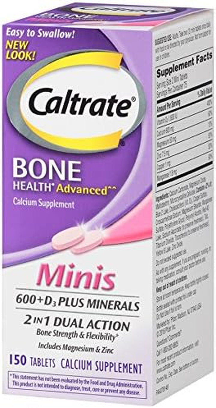 Caltrate Minis 600 plus D3 plus Minerals Calcium and Vitamin D Supplement Tablets, Bone Health and Mineral Supplement for Adults - 150 Count