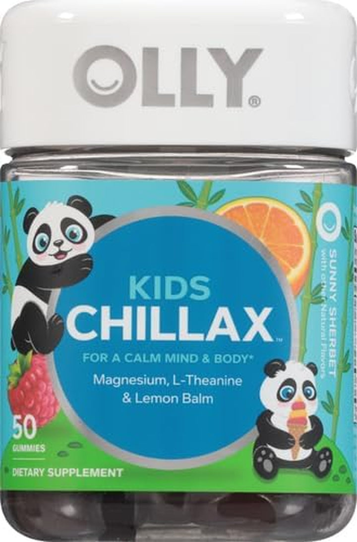 OLLY Kids Chillax Gummies, L-Theanine, Magnesium, Lemon Balm, Chewable Supplement, Sherbet Flavor with Other Natural Flavor - 50 Count