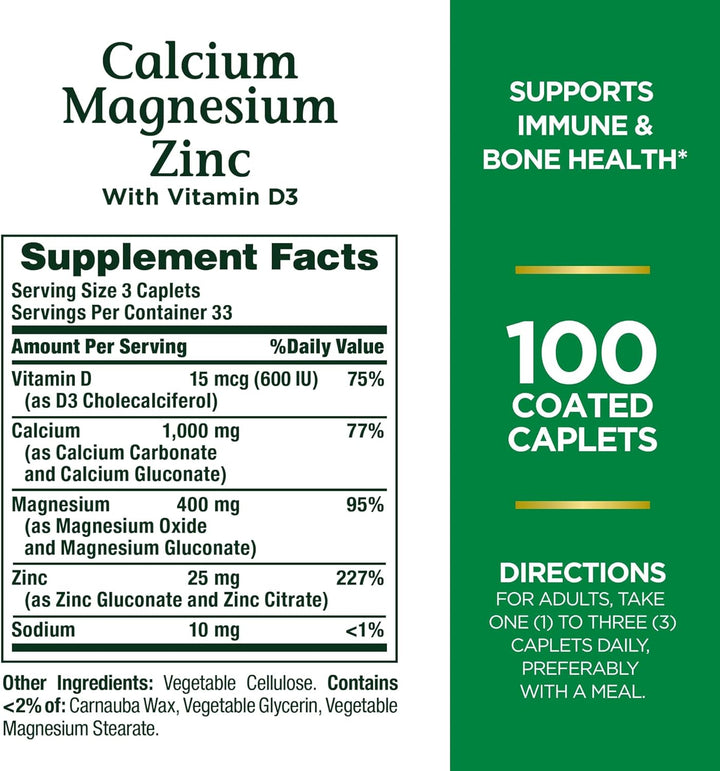 Nature'S Bounty Calcium Magnesium & Zinc Caplets- 100Count,.