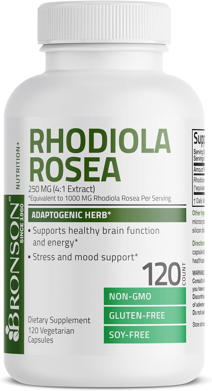 Bronson Rhodiola Rosea Vegetarian Capsules - Adaptogenic Herb - Brain, Stress & Mood Support - Non-Gmo, 250 Count