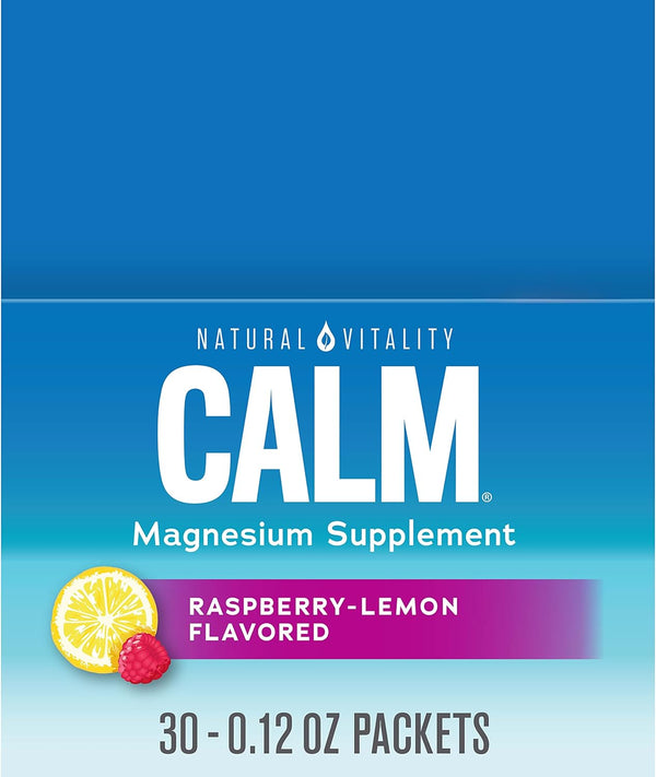 Natural Vitality Calm, Magnesium Citrate Supplement, Anti-Stress Drink Mix Powder - Gluten Free, Vegan, & Non-Gmo, Raspberry Lemon, 0.12 Oz, 30 Packets