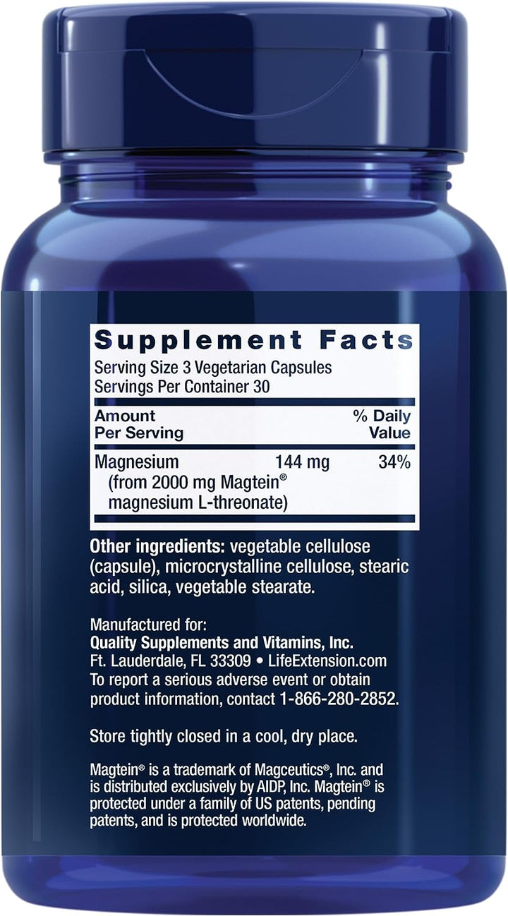 Life Extension Neuro-Mag Magnesium L-Threonate for Brain Health, Memory & Attention with Dopamine Advantage - Phellodendron Bark Extract Supplement, 90+30 Vegetarian Capsules
