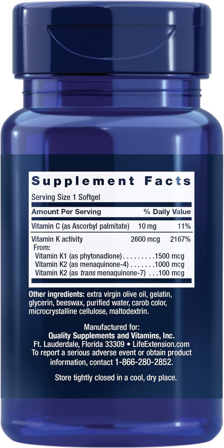 Life Extension Super K Vitamin K1, K2 MK-7, MK-4, Vitamin C & Vitamin D3 5000 IU - Bone, Heart, Arterial, Immune & Cognitive Health - 3-Month Supply