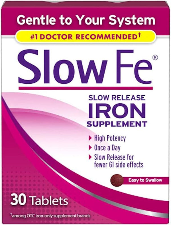 Slow Fe Iron Supplement Tablets for Iron Deficiency, 30 Count (Pack of 3)