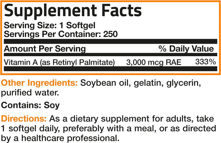 Bronson Vitamin a 10,000 IU Premium Non-Gmo Formula Supports Healthy Vision & Immune System and Healthy Growth & Reproduction, 250 Softgels