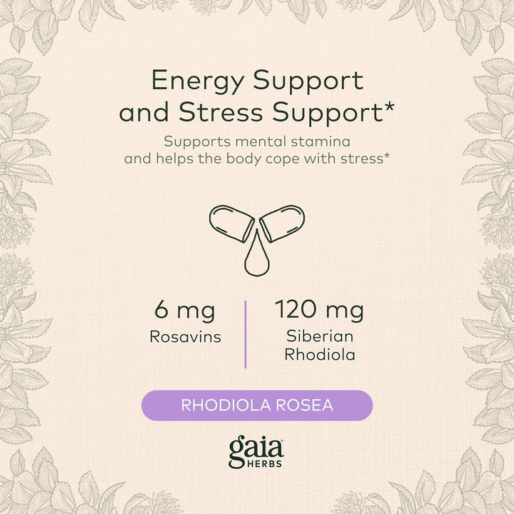 Gaia Herbs Rhodiola Rosea - Stress Support Supplement Traditionally for Supporting Healthy Stamina and Endurance - with Siberian Rhodiola Root Extract - 120 Vegan Liquid Phyto-Capsules (60-Day Supply)