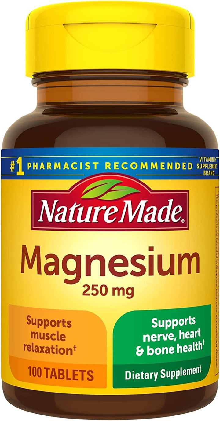 Nature Made Magnesium Oxide 250 Mg, Dietary Supplement for Muscle, Heart, Bone and Nerve Health Support, 100 Tablets, 100 Day Supply (Pack of 2)