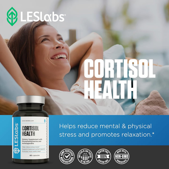 LES Labs Cortisol Health – Stress Relief, Balanced Cortisol Response, Relaxation & Deep Sleep – Phosphatidylserine, Magnesium, Magnolia Bark, Rhodiola Rosea & Ashwagandha – Non-Gmo – 60 Capsules