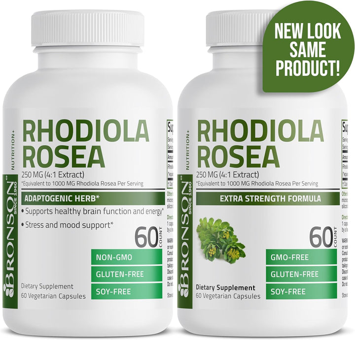 Bronson Rhodiola Rosea Vegetarian Capsules - Adaptogenic Herb - Brain, Stress & Mood Support - Non-Gmo, 60 Count