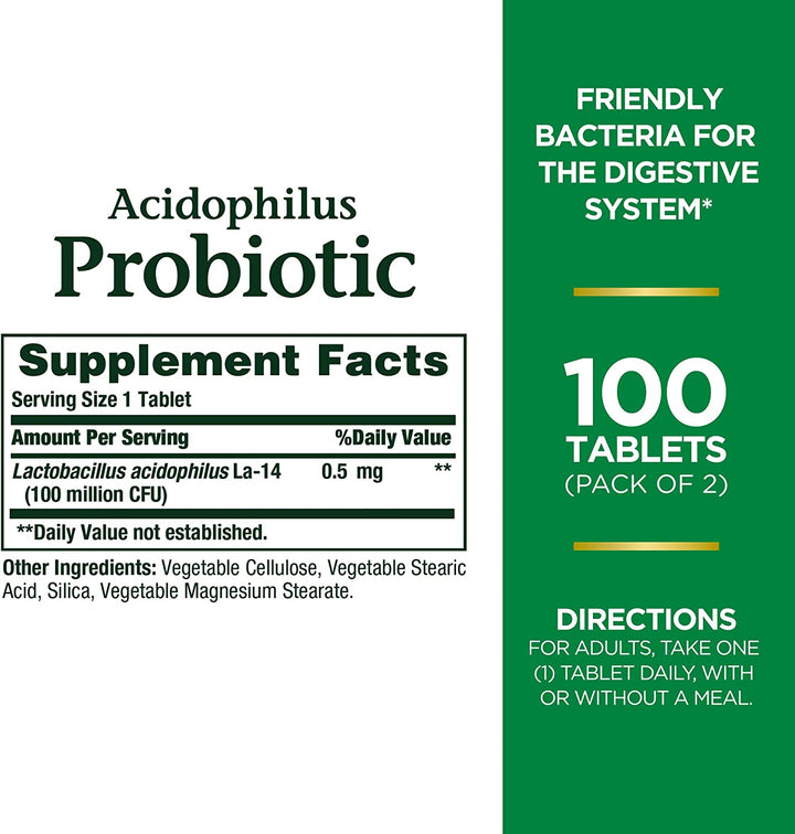 Nature'S Bounty Probiotics Dietary Supplement, Supports Digestive and Intestinal Health, Probiotic Acidophilus, 120 Tablets, Pack of 4