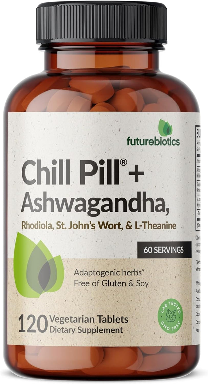 Futurebiotics Chill Pill + Ashwagandha, Rhodiola, St. John’S Wort, & L-Theanine 2000 MG per Serving - Non-Gmo, 250 Vegetarian Tablets