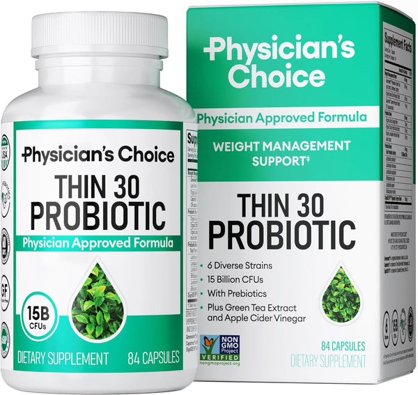 Physician'S CHOICE Probiotics for Weight Management & Bloating- 6 Probiotic Strains - Prebiotics - ACV - Green Tea & Cayenne - Supports Gut Health - Weight Management for Women & Men - 84 Ct