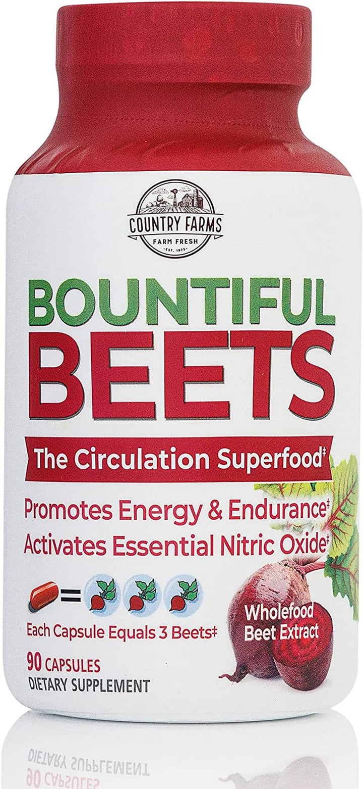 COUNTRY FARMS Bountiful Beets Capsules, Wholefood Beet Extract Superfood, Natural Nitric Oxide Booster, Beet Root Powder, Circulation and Immune Support, 90 Count, 90 Servings