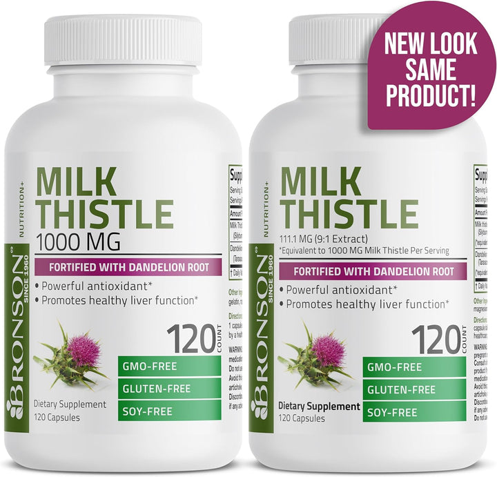 Bronson Milk Thistle Silymarin Marianum & Dandelion Root Liver Health Support, Antioxidant Support, Detox, 120 Capsules