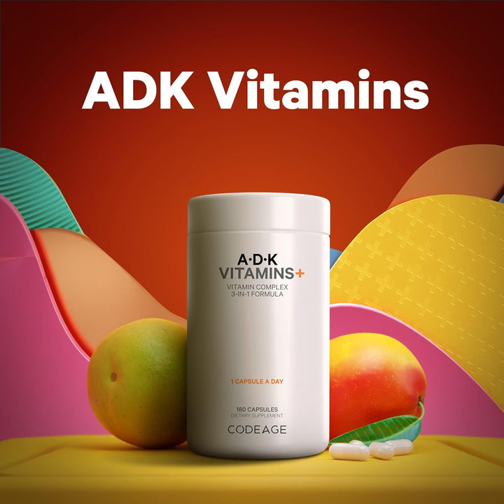 Codeage ADK Vitamin Supplement, Vitamin A, Vitamin D3 5000 IU Cholecalciferol, Vitamin K1 & K2 (MK4 & MK7), 6-Month Supply, Only One Daily Pill, Helps Support Immune Health, Bone & Heart, 180 Capsules