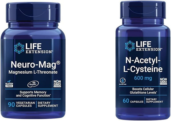 Life Extension Neuro-Mag Magnesium L-Threonate, Magnesium L-Threonate, Brain Health & N-Acetyl-L-Cysteine (NAC), Immune, Respiratory, Liver Health, NAC 600 Mg