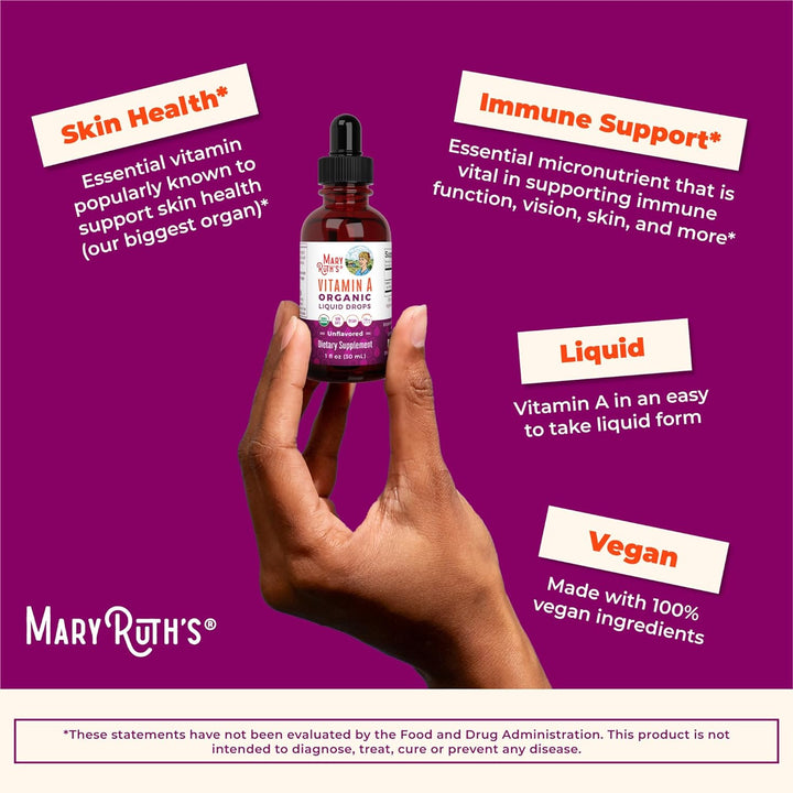 Maryruth Organics USDA Organic Vitamin a Liquid Drops | 3 Month Supply | Immune Support, Eye Health, Skin Health for Ages 14+ | 750Mcg per Serving | Sugar Free | Vegan | Non-Gmo | Gluten Free | 1Oz