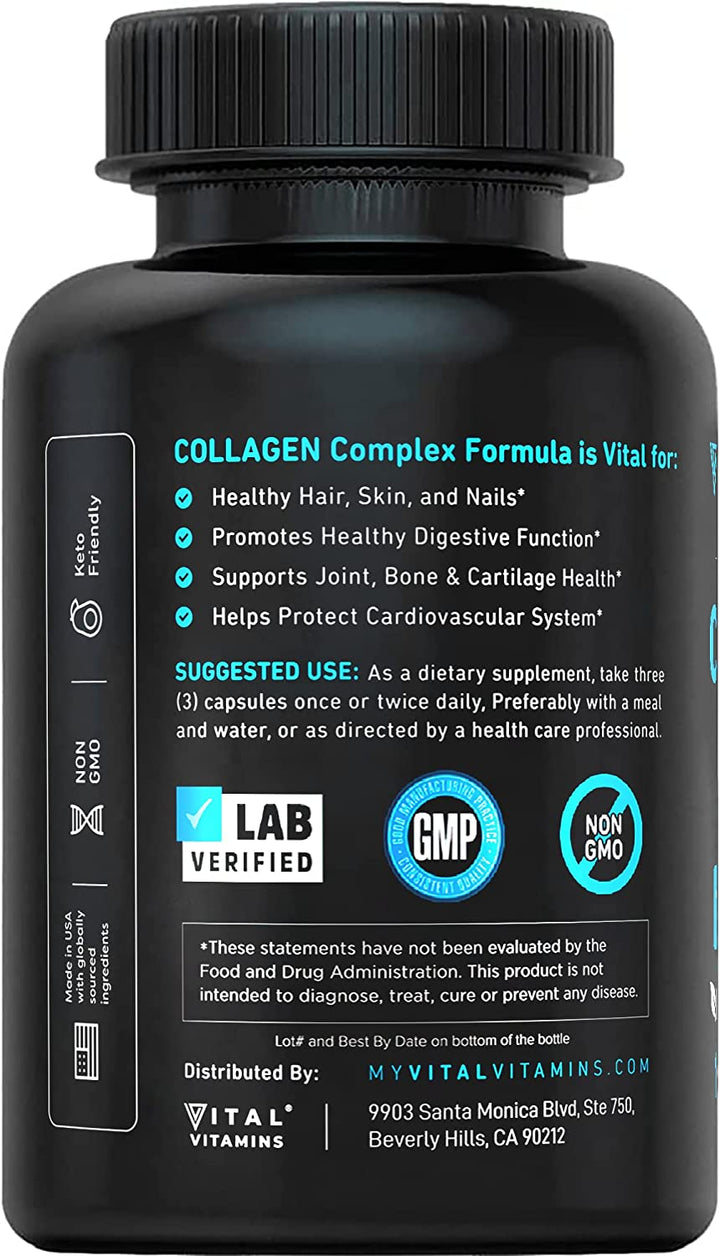 Vital Vitamins Vegan Collagen Booster - Plant Collagen Supplements - Supports Hair, Skin, Nails & Joints - with Hyaluronic Acid - 60 Capsules