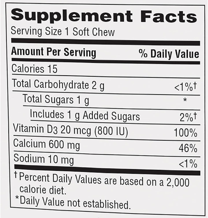 Caltrate Soft Chews 600 plus D3 Calcium Vitamin D Supplement, Vanilla Creme - 60 Count