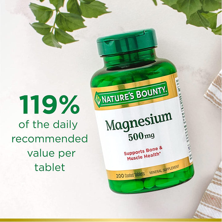Nature'S Bounty Magnesium, 500 Mg Coated Tablets, Mineral Supplement, Supports Bone and Muscle Health, Gluten Free, Vegetarian, 100 Count (Pack of 3)