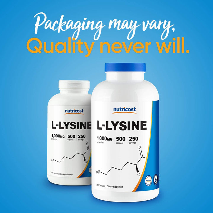 Nutricost L-Lysine 1000Mg per Serving, 250 Servings, 500 Capsules - Gluten Free, Non-Gmo, 500Mg per Capsule