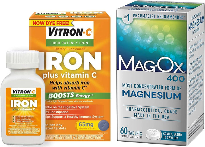 Vitron-C High Potency Iron Supplement, 60Ct and Mag-Ox 400 Magnesium Mineral Supplement 60Ct