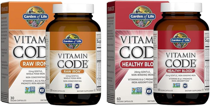 Vitamin Code Raw Iron 30Ct & Healthy Blood 60Ct Capsules Bundle