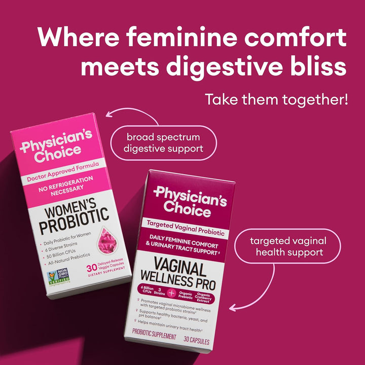 Physician'S Choice Probiotics - PH Balance, Digestive, UT, & Feminine Health - 50 Billion CFU - 6 Unique Strains for Women - Organic Prebiotics, Cranberry Extract+ - Probiotic - 60 CT