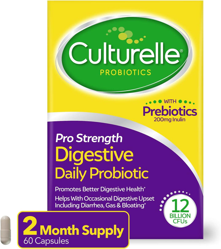 Culturelle Pro Strength Daily Probiotic, Digestive Health Capsules, Supports Occasional Diarrhea, Gas & Bloating, Gluten and Soy Free, 60 Count