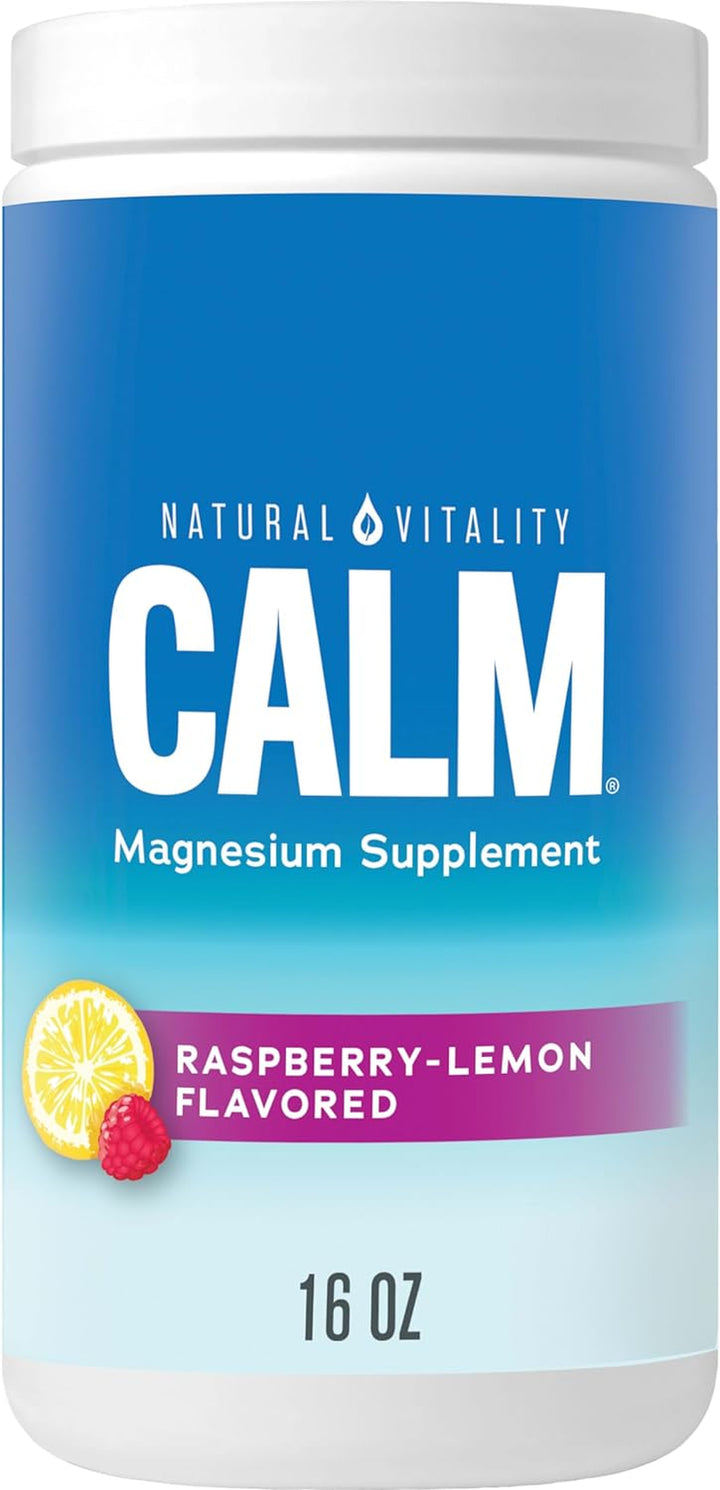 Natural Vitality Calm, Magnesium Citrate Supplement, Anti-Stress Drink Mix Powder - Gluten Free, Vegan, & Non-Gmo, Raspberry Lemon, 16 Oz (Pack of 1) & 0.12 Oz (Pack of 30)