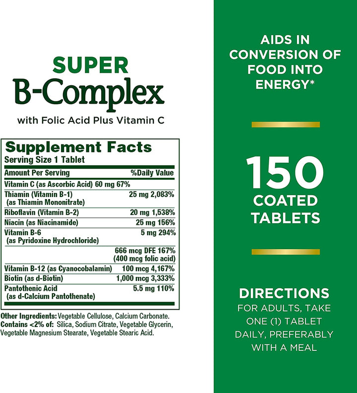 Nature'S Bounty B-Complex with Folic Acid plus Vitamin C, Tablets 150 Each (Pack of 4)