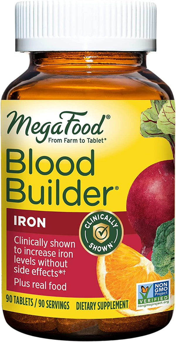 Megafood Blood Builder - Iron Supplement Clinically Shown to Increase Iron Levels without Side Effects - Iron Supplement for Women with Vitamin C, Vitamin B12 and Folic Acid - Vegan - 90 Tabs