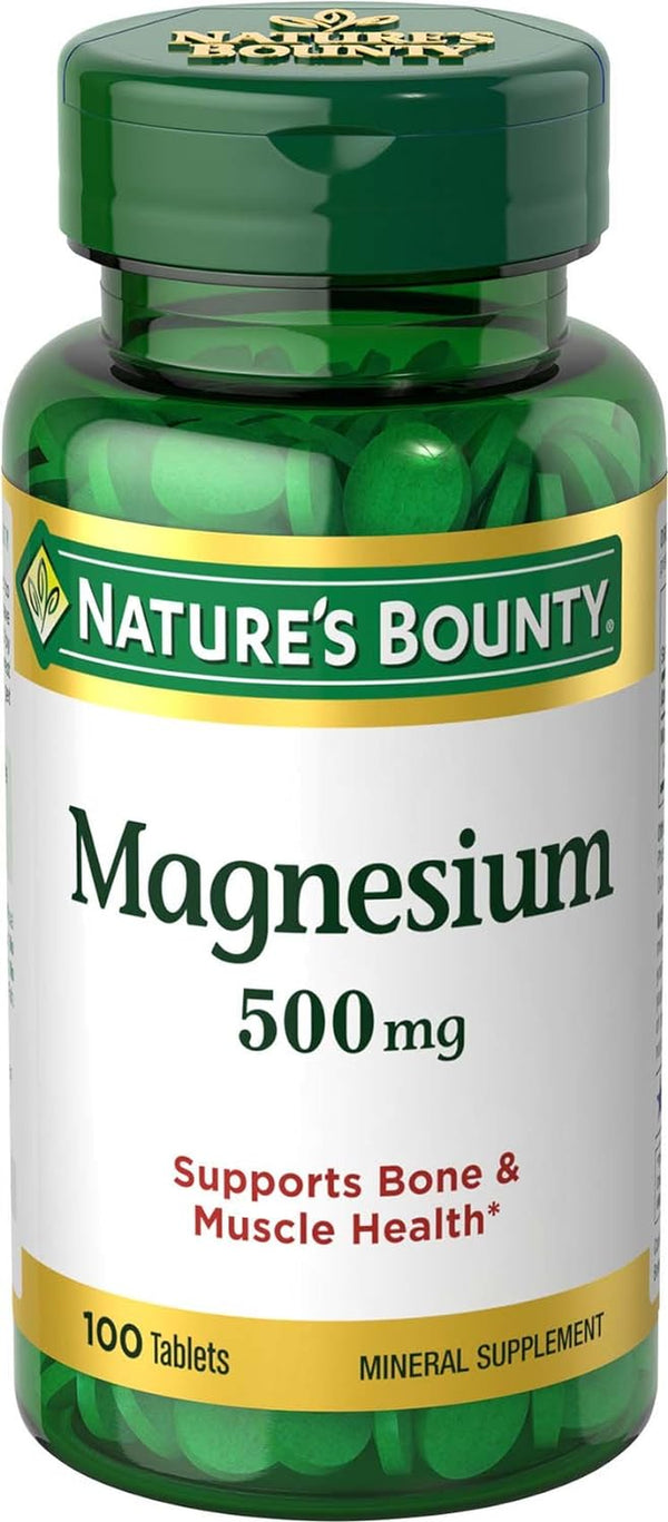 Nature'S Bounty Magnesium, 500 Mg Coated Tablets, Mineral Supplement, Supports Bone and Muscle Health, Gluten Free, Vegetarian, 100 Count (Pack of 3)