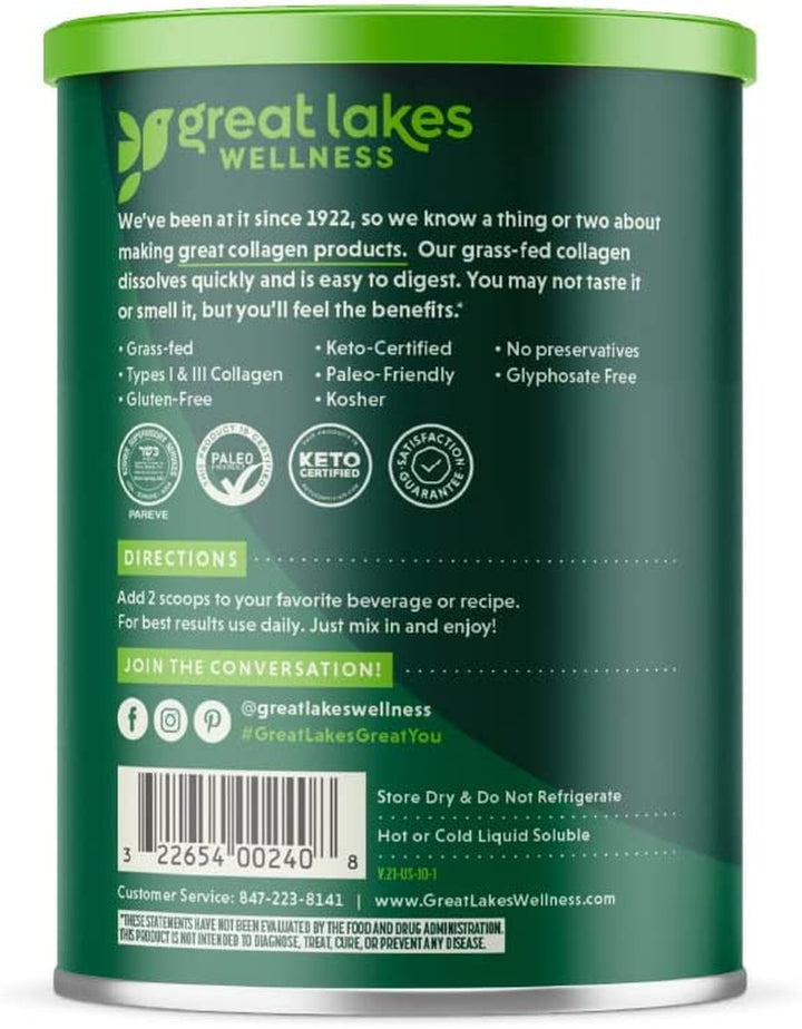 Great Lakes Wellness Collagen Peptides Powder Supplement for Skin Hair Nail Joints - Unflavored - Quick Dissolve Hydrolyzed, Non-Gmo, Keto, Paleo, Gluten-Free, No Preservatives - 20 Sticks