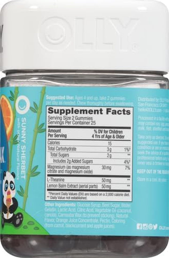 OLLY Kids Chillax Gummies, L-Theanine, Magnesium, Lemon Balm, Chewable Supplement, Sherbet Flavor with Other Natural Flavor - 50 Count