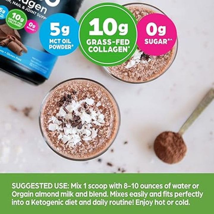 Orgain Keto Collagen Protein Powder, Chocolate - 10G Grass Fed Hydrolyzed Collagen Peptides Type 1 & 3, 10G Protein, 5G MCT Oil - Hair, Skin, Nail, & Joint Support, Gluten Free, Paleo - 0.88Lb