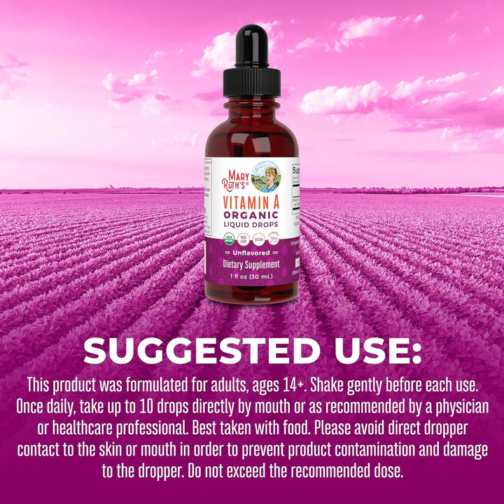 Maryruth Organics USDA Organic Vitamin a Liquid Drops | 3 Month Supply | Immune Support, Eye Health, Skin Health for Ages 14+ | 750Mcg per Serving | Sugar Free | Vegan | Non-Gmo | Gluten Free | 1Oz