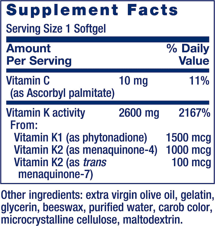 Life Extension Super K, Vitamin K1, Vitamin K2 Mk-7, Vitamin K2 Mk-4, Vitamin C, Bone/Heart/Arterial Health, 3-Month Supply, Gluten-Free, 1 Daily, Non-Gmo, 90 Softgels