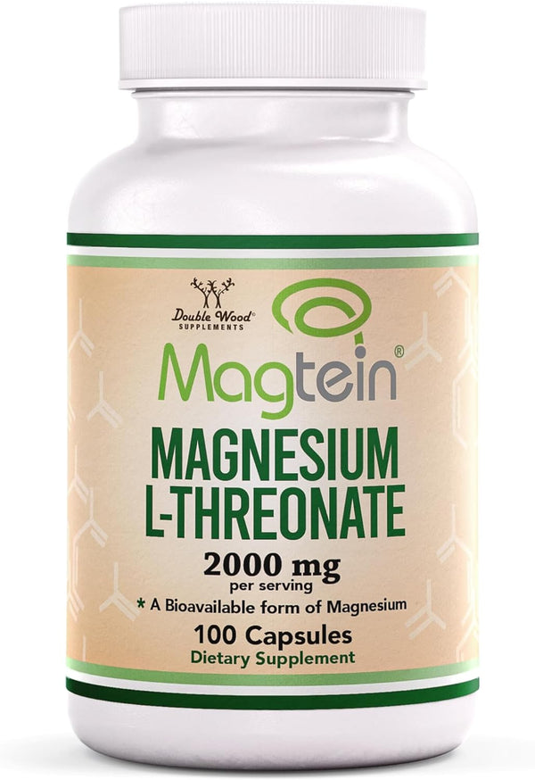 Magnesium L Threonate Capsules (Magtein) – High Absorption Supplement – Bioavailable Form for Sleep and Cognitive Function Support – 2,000 Mg – 100 Capsules