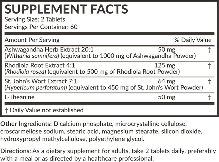 Futurebiotics Chill Pill + Ashwagandha, Rhodiola, St. John’S Wort, & L-Theanine 2000 MG per Serving - Non-Gmo, 120 Vegetarian Tablets