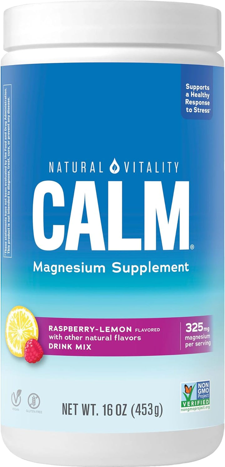 Natural Vitality Calm, Magnesium Citrate Supplement, Anti-Stress Drink Mix Powder - Gluten Free, Vegan, & Non-Gmo, Raspberry Lemon, 0.12 Oz, 30 Packets