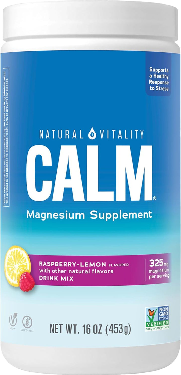 Natural Vitality Calm & Focus, Magnesium Citrate & Magnesium L-Threonate and Phosphatidylserine Supplements - Gluten Free, Raspberry Lemon Powder 16 Oz (Pack of 1) & 60 Capsules (Pack of 1)